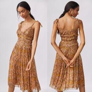NWT Let Me Be Anthropologie Yellow Floral Paisley Shimmer Midi Dress, Sz XL